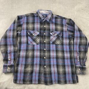 Vintage Finalist Flannel Shirt Mens L Blue Grey Plaid Wool Blend Button Down